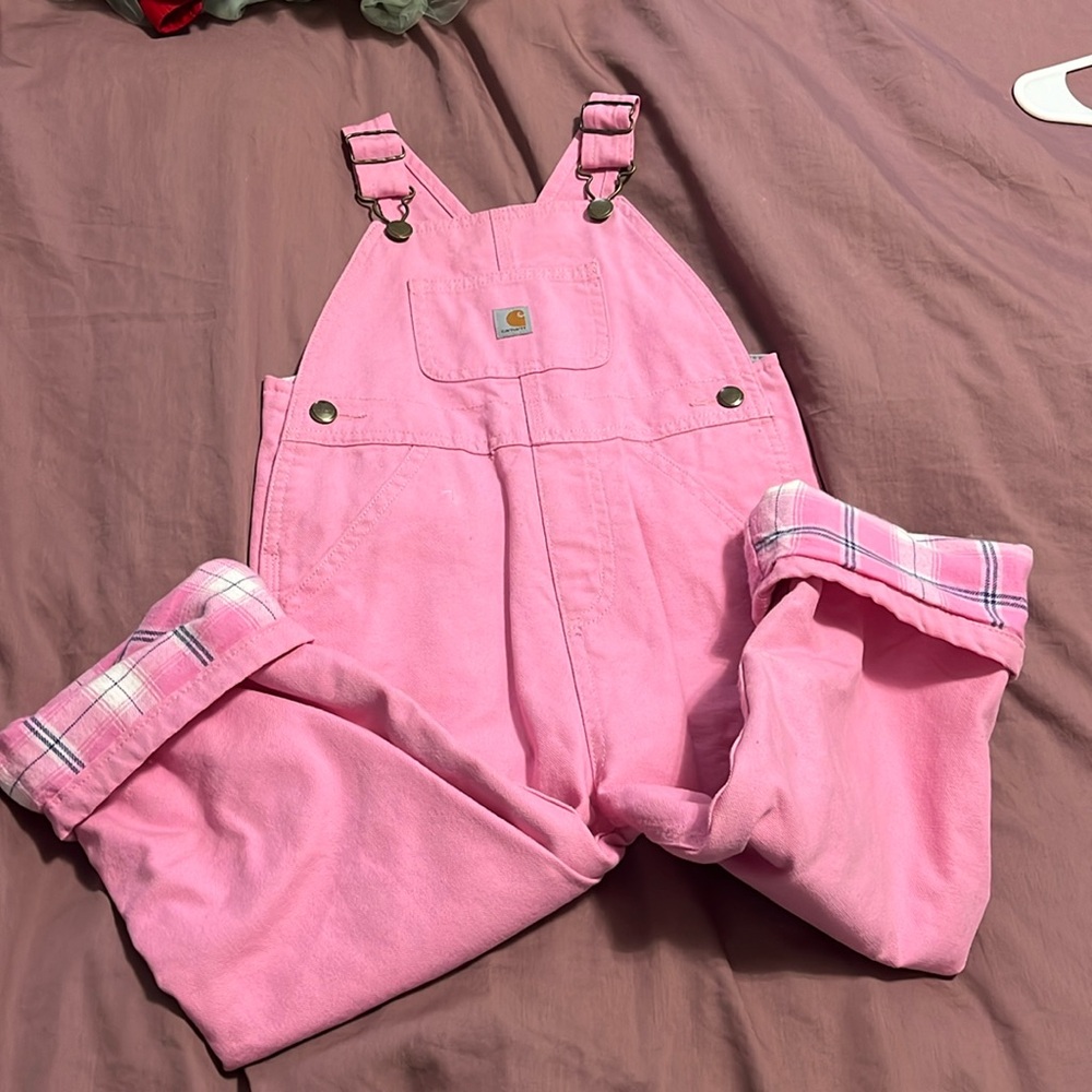 pink carhartt overalls with flannel lining size 4t